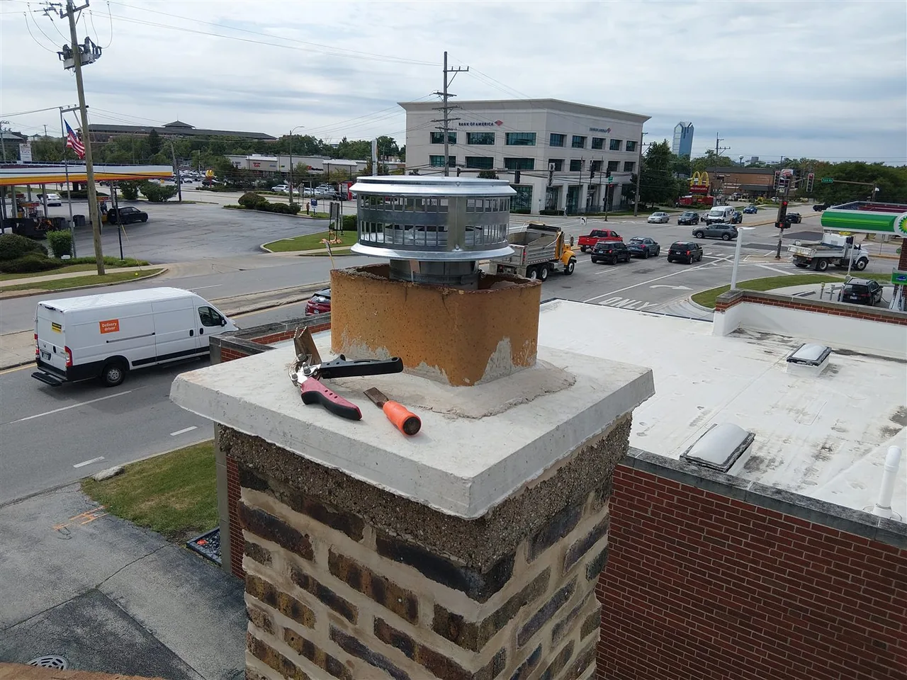 Chimney reflash — crown, cap and flashing